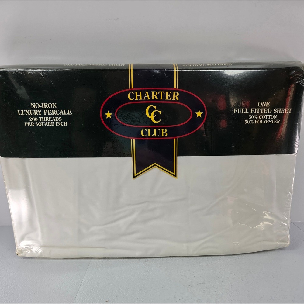 Vintage 1987 Charter Club Luxury Percale Full Fitted Sheet White 200 TC No-Iron